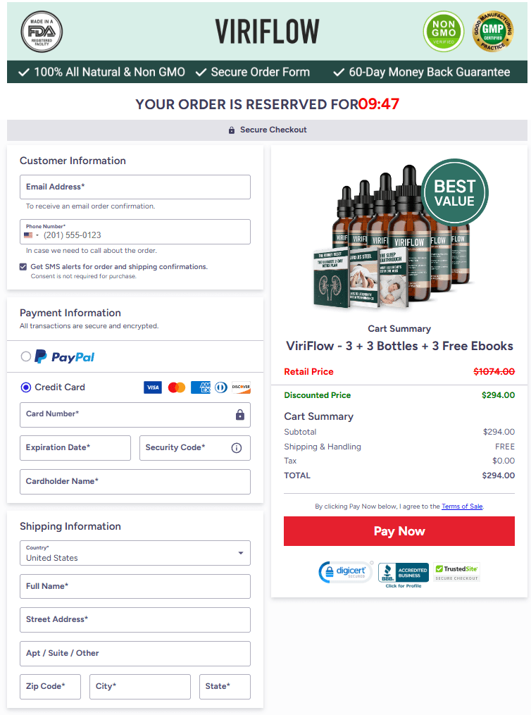 ViriFlow checkout page